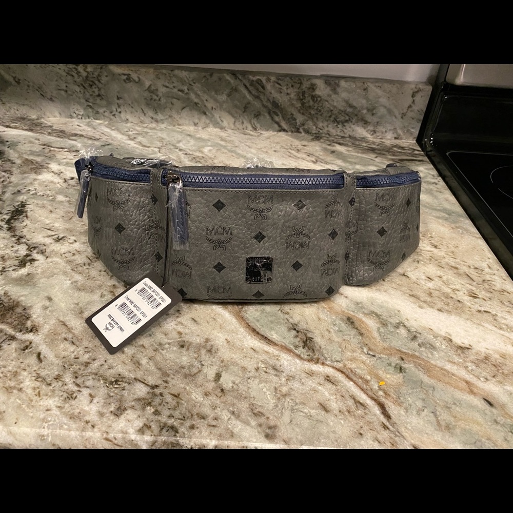 NWT MCM gray sling belt bag